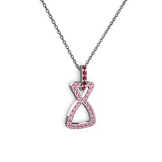Simla Kolye - Rodolit garnet ve pembe kuvars 925 ayar gümüş kolye (40 cm gümüş rolo zincir) #132g5cl