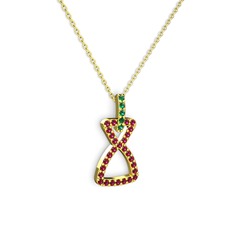 Yeşil kuvars ve rodolit garnet 14 ayar altın kolye (40 cm altın rolo zincir)