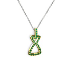 Simla Kolye - Kök zümrüt ve yeşil kuvars 18 ayar altın kolye (40 cm gümüş rolo zincir) #13arj91