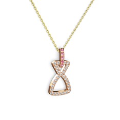 Pembe kuvars ve swarovski 8 ayar rose altın kolye (40 cm gümüş rolo zincir)