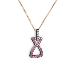 Simla Kolye - Pırlanta ve pembe kuvars 925 ayar siyah rodyum kaplama gümüş kolye (0.55 karat, 40 cm gümüş rolo zincir) #13w2df8