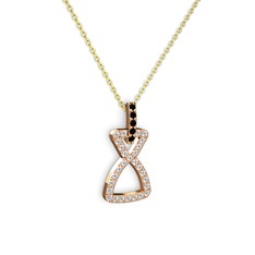 Simla Kolye - Siyah zirkon ve beyaz zirkon 18 ayar rose altın kolye (40 cm altın rolo zincir) #142ju98