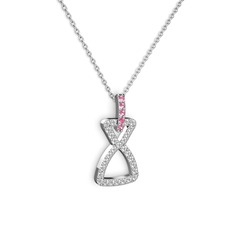 Simla Kolye - Pembe kuvars ve swarovski 18 ayar beyaz altın kolye (40 cm gümüş rolo zincir) #14mj0kq