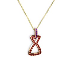 Ametist ve garnet 8 ayar rose altın kolye (40 cm altın rolo zincir)