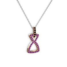 Simla Kolye - Siyah zirkon ve ametist 8 ayar rose altın kolye (40 cm beyaz altın rolo zincir) #14rl7jy