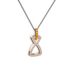 Simla Kolye - Sitrin ve swarovski 8 ayar rose altın kolye (40 cm gümüş rolo zincir) #152hhwr