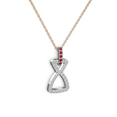 Simla Kolye - Kök yakut ve pırlanta 18 ayar beyaz altın kolye (0.374 karat, 40 cm rose altın rolo zincir) #15574o3