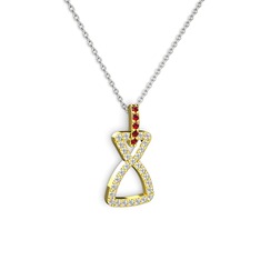 Garnet ve beyaz zirkon 8 ayar altın kolye (40 cm gümüş rolo zincir)