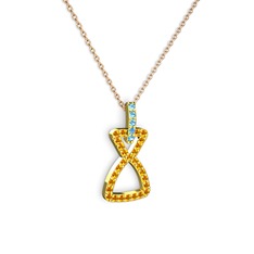 Simla Kolye - Akuamarin ve sitrin 18 ayar altın kolye (40 cm rose altın rolo zincir) #15795kt