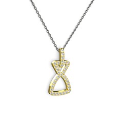 Simla Kolye - Swarovski ve beyaz zirkon 925 ayar altın kaplama gümüş kolye (40 cm gümüş rolo zincir) #15kl8dj