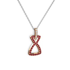 Simla Kolye - Beyaz zirkon ve rodolit garnet 18 ayar rose altın kolye (40 cm beyaz altın rolo zincir) #15pf1cy