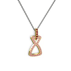 Simla Kolye - Rodolit garnet ve pembe kuvars 18 ayar altın kolye (40 cm gümüş rolo zincir) #15pprwr