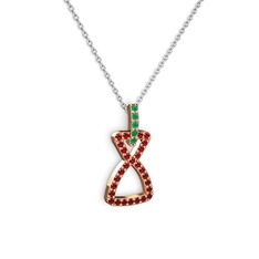 Simla Kolye - Kök zümrüt ve garnet 18 ayar rose altın kolye (40 cm beyaz altın rolo zincir) #15r6jzg