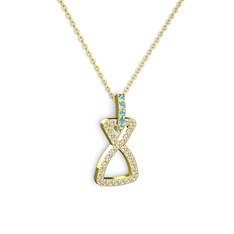 Simla Kolye - Akuamarin ve swarovski 14 ayar altın kolye (40 cm gümüş rolo zincir) #160z5z8