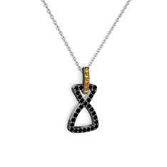 Simla Kolye - Sitrin ve siyah zirkon 925 ayar siyah rodyum kaplama gümüş kolye (40 cm gümüş rolo zincir) #162mmip