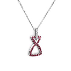Simla Kolye - Pırlanta ve rodolit garnet 18 ayar beyaz altın kolye (0.55 karat, 40 cm beyaz altın rolo zincir) #162r38e