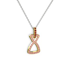 Simla Kolye - Garnet ve pembe kuvars 8 ayar altın kolye (40 cm gümüş rolo zincir) #16c1jpu