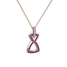 Pembe kuvars ve rodolit garnet 8 ayar beyaz altın kolye (40 cm gümüş rolo zincir)