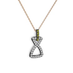 Simla Kolye - Peridot ve pırlanta 925 ayar siyah rodyum kaplama gümüş kolye (0.374 karat, 40 cm rose altın rolo zincir) #16pzm9k