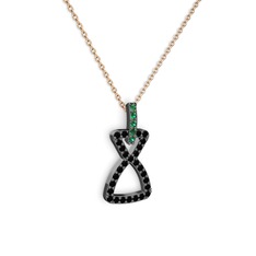 Simla Kolye - Yeşil kuvars ve siyah zirkon 925 ayar siyah rodyum kaplama gümüş kolye (40 cm rose altın rolo zincir) #16q8dmv