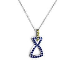 Peridot ve lab safir 925 ayar gümüş kolye (40 cm beyaz altın rolo zincir)