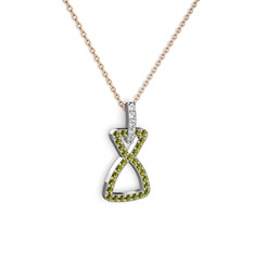 Simla Kolye - Swarovski ve peridot 8 ayar beyaz altın kolye (40 cm rose altın rolo zincir) #1702wha