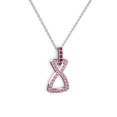 Rodolit garnet ve pembe kuvars 925 ayar gümüş kolye (40 cm gümüş rolo zincir)