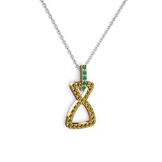 Simla Kolye - Kök zümrüt ve peridot 8 ayar rose altın kolye (40 cm gümüş rolo zincir) #171ilsn