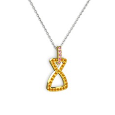 Pembe kuvars ve sitrin 18 ayar altın kolye (40 cm gümüş rolo zincir)