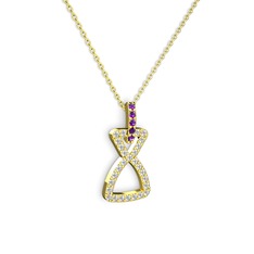 Ametist ve swarovski 8 ayar altın kolye (40 cm altın rolo zincir)
