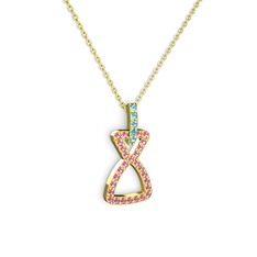 Simla Kolye - Akuamarin ve pembe kuvars 925 ayar altın kaplama gümüş kolye (40 cm altın rolo zincir) #17h88bi