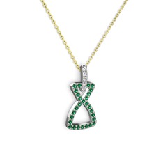 Simla Kolye - Swarovski ve yeşil kuvars 8 ayar beyaz altın kolye (40 cm gümüş rolo zincir) #17j7bxs