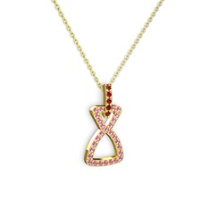 Simla Kolye - Garnet ve pembe kuvars 14 ayar altın kolye (40 cm gümüş rolo zincir) #17k8fsl