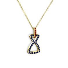 Garnet ve lab safir 18 ayar altın kolye (40 cm altın rolo zincir)