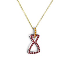 Simla Kolye - Sitrin ve garnet 14 ayar beyaz altın kolye (40 cm altın rolo zincir) #17ttoty