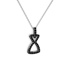 Simla Kolye - Siyah zirkon 925 ayar siyah rodyum kaplama gümüş kolye (40 cm beyaz altın rolo zincir) #185vctg