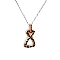 Simla Kolye - Garnet ve siyah zirkon 925 ayar rose altın kaplama gümüş kolye (40 cm gümüş rolo zincir) #18976jk