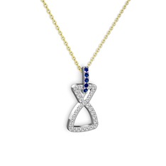 Lab safir ve beyaz zirkon 925 ayar gümüş kolye (40 cm altın rolo zincir)