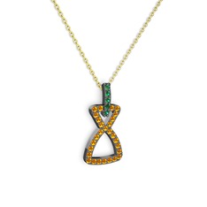 Simla Kolye - Yeşil kuvars ve sitrin 925 ayar siyah rodyum kaplama gümüş kolye (40 cm altın rolo zincir) #18lsm9e