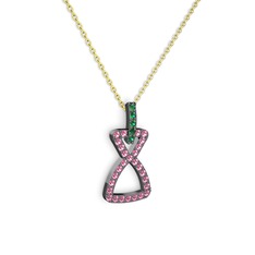 Simla Kolye - Yeşil kuvars ve pembe kuvars 925 ayar siyah rodyum kaplama gümüş kolye (40 cm altın rolo zincir) #18olt8