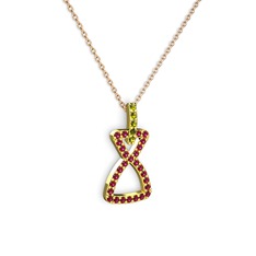 Peridot ve rodolit garnet 18 ayar altın kolye (40 cm rose altın rolo zincir)