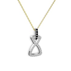 Siyah zirkon ve swarovski 8 ayar beyaz altın kolye (40 cm altın rolo zincir)