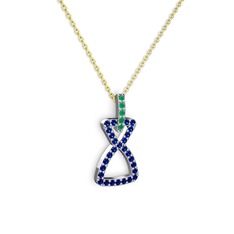 Simla Kolye - Kök zümrüt ve lab safir 8 ayar beyaz altın kolye (40 cm altın rolo zincir) #18vtwvm