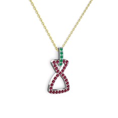Simla Kolye - Kök zümrüt ve rodolit garnet 14 ayar beyaz altın kolye (40 cm altın rolo zincir) #195oyo2