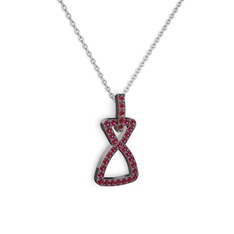 Simla Kolye - Kök yakut ve rodolit garnet 925 ayar siyah rodyum kaplama gümüş kolye (40 cm gümüş rolo zincir) #19e0kj5