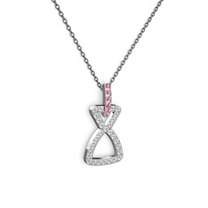 Simla Kolye - Pembe kuvars ve swarovski 925 ayar gümüş kolye (40 cm gümüş rolo zincir) #19swmg