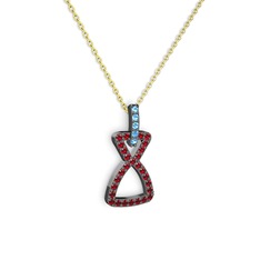 Simla Kolye - Akuamarin ve garnet 925 ayar siyah rodyum kaplama gümüş kolye (40 cm altın rolo zincir) #19t6aee