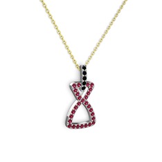 Simla Kolye - Siyah zirkon ve rodolit garnet 14 ayar beyaz altın kolye (40 cm altın rolo zincir) #19u29nw