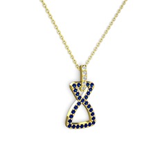 Pırlanta ve lab safir 925 ayar altın kaplama gümüş kolye (0.55 karat, 40 cm altın rolo zincir)