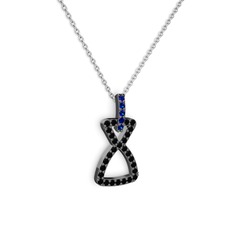 Simla Kolye - Lab safir ve siyah zirkon 925 ayar siyah rodyum kaplama gümüş kolye (40 cm beyaz altın rolo zincir) #1a8h3by